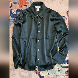Rachel Zoe, blouse, forest green, silky shirt, S